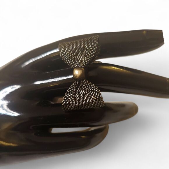 Vintage Bronze Metal Mesh Bow Ring Adjustable Band Retro Statement Cocktail Y2K - Picture 4 of 7